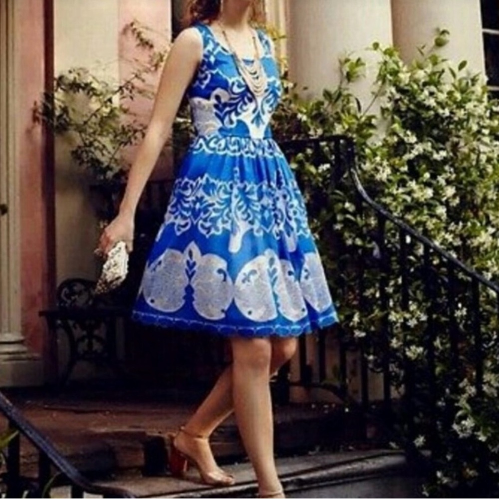 Anthropologie Tracy Reese Azure Lace Dress blue white back cutout